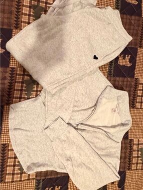 Victoria's Secret Light Gray Zip-Up Hoodie and Sweatpants Set